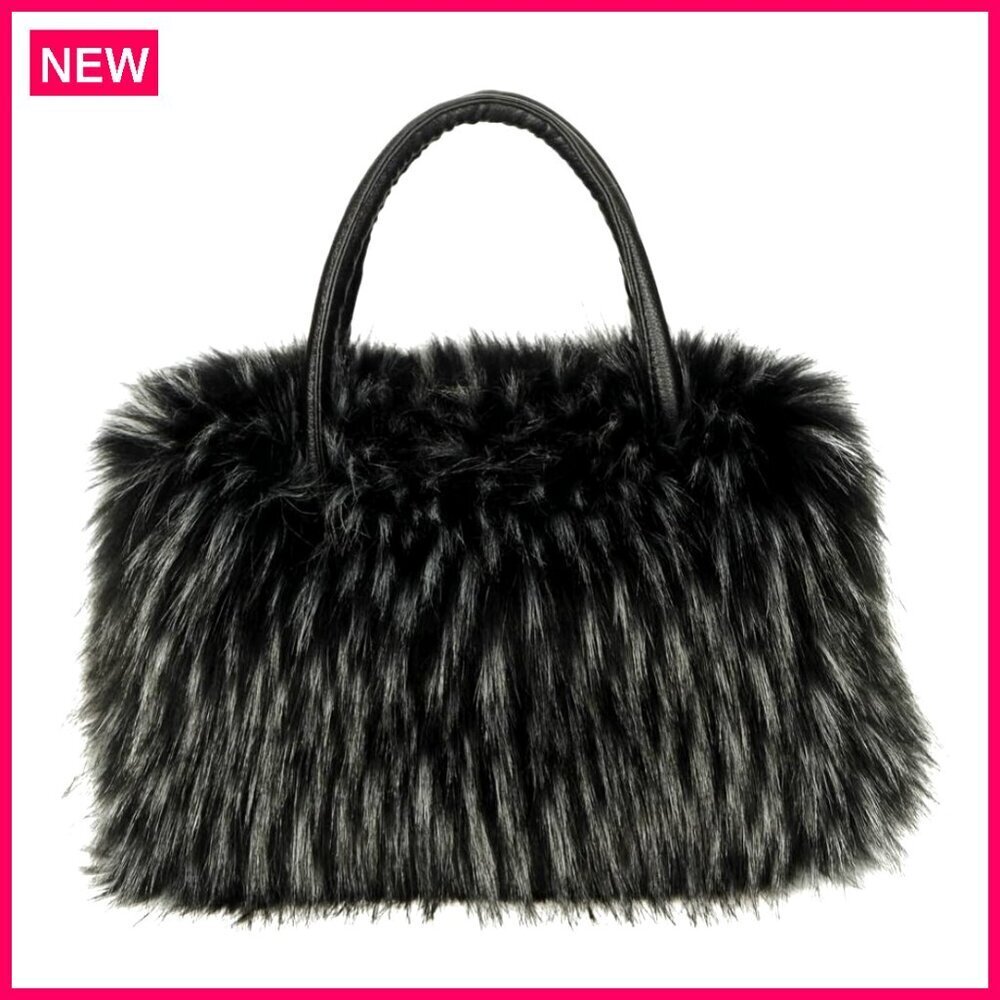 Large Faux Fur Tote Bag with Zipper Closure Soft Fluffy Handbag